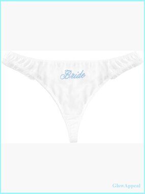 Sheer Mesh Bride Thong Lingerie Embroidered Blue Cursive Wedding Gift